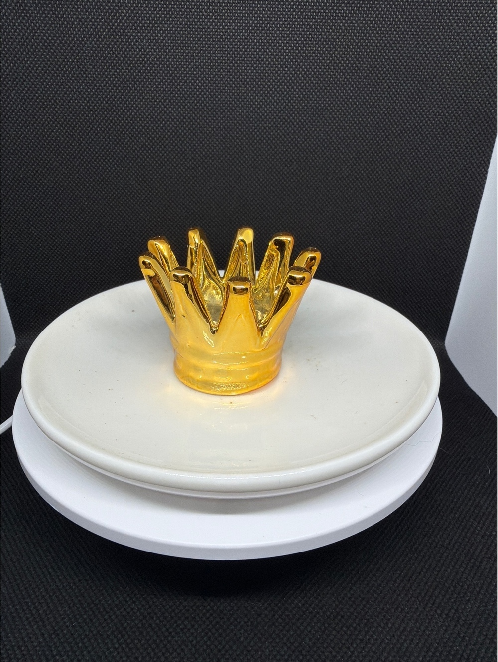 Amber glass crown shaped candle holder